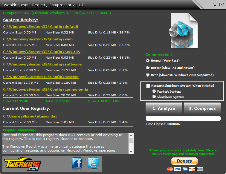 Screenshot of Registry Compressor