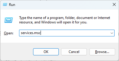 Services.msc command inside Run dialog