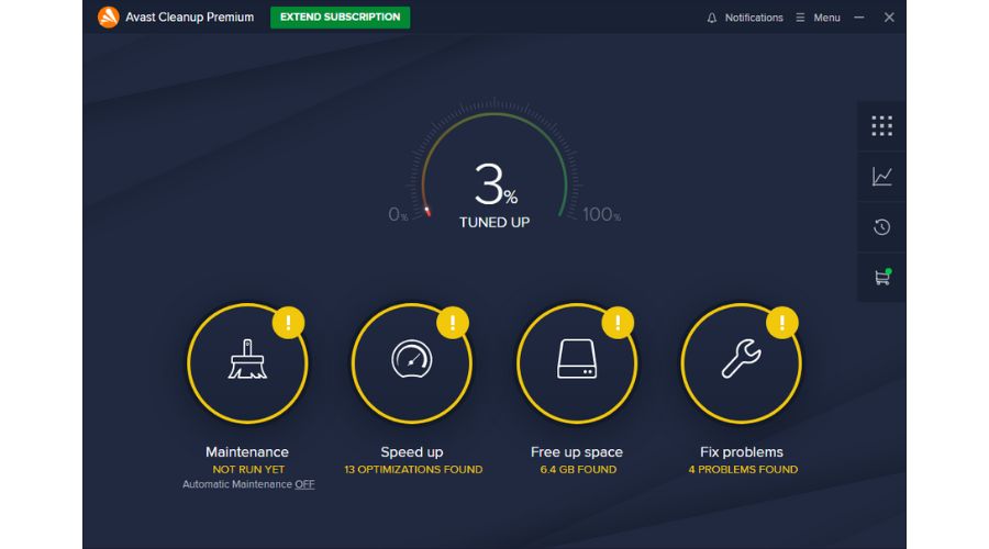 Avast Cleanup Main Menu