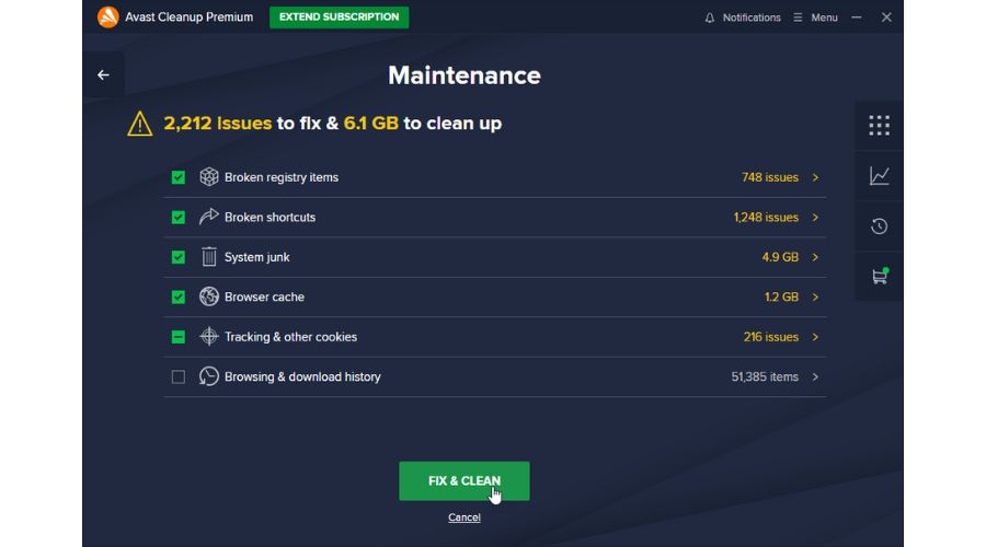 Avast Cleanup Maintenance