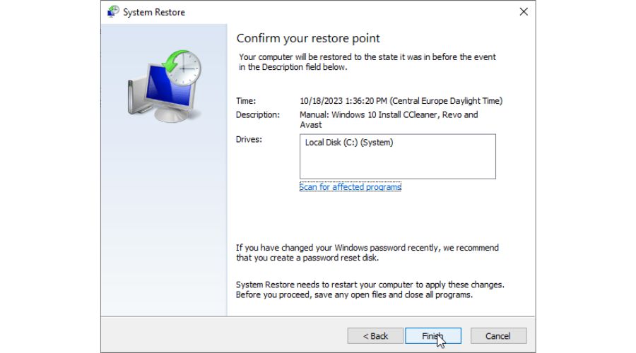 Confirm Restore Point