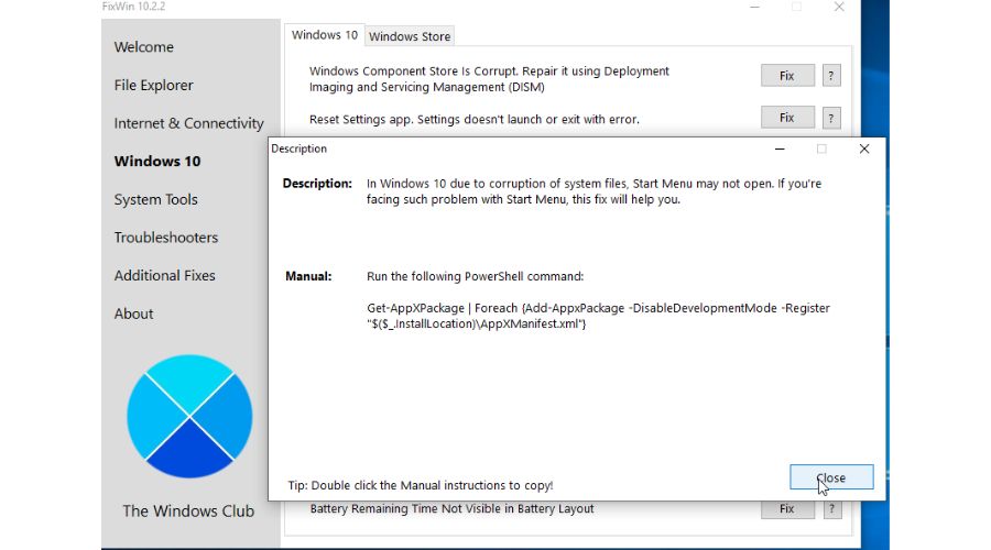 FixWin Fix Description