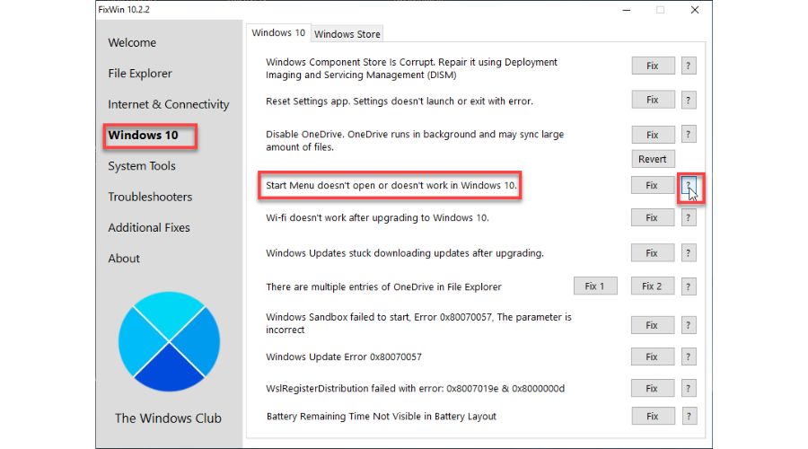 FixWin Windows 10 Fixes