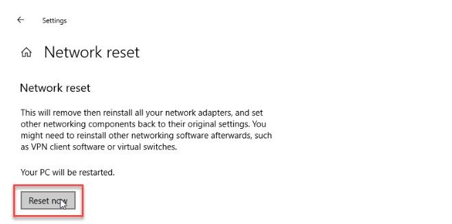 Network Reset - Reset Now