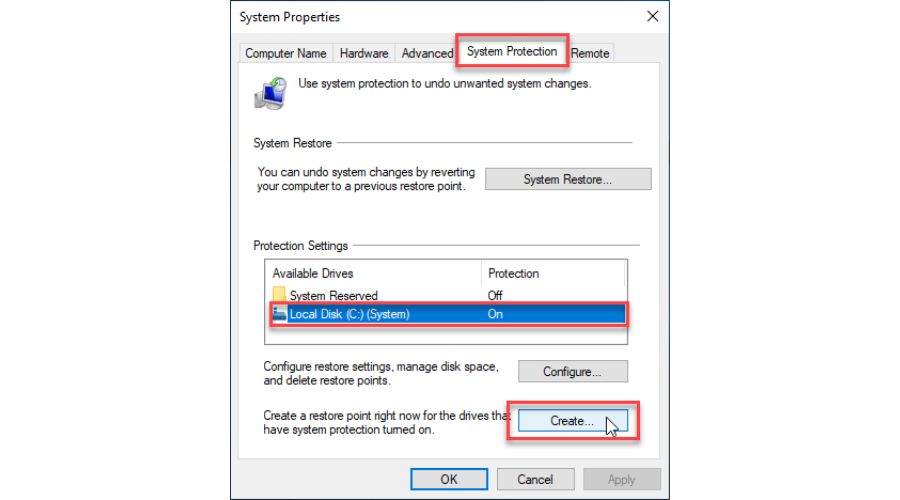 Windows 10 Create Restore Point
