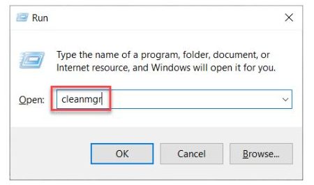 Cleanmgr run dialog box