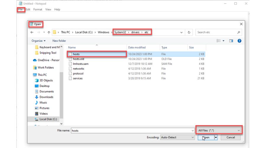 Notepad - Open HOSTS File