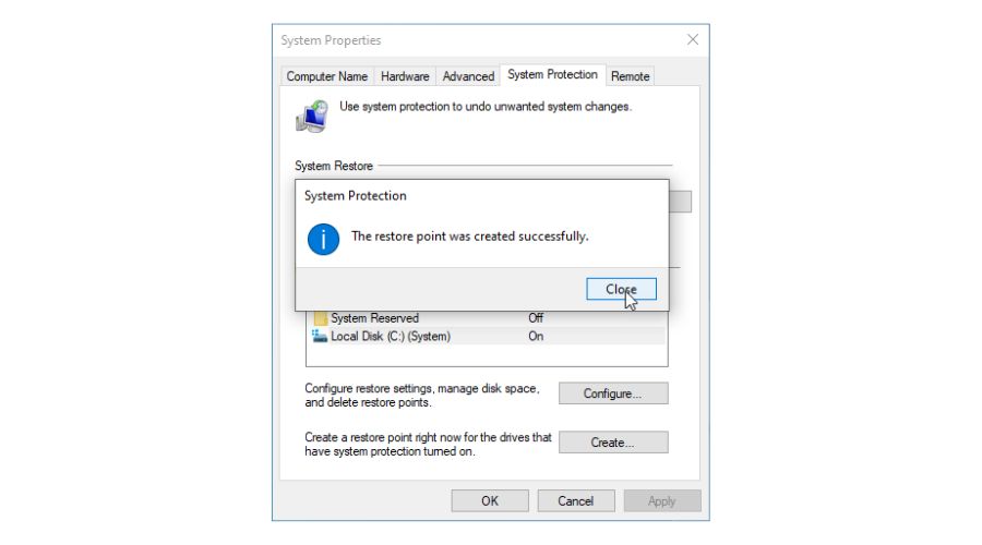 Regedit Restore Point Created