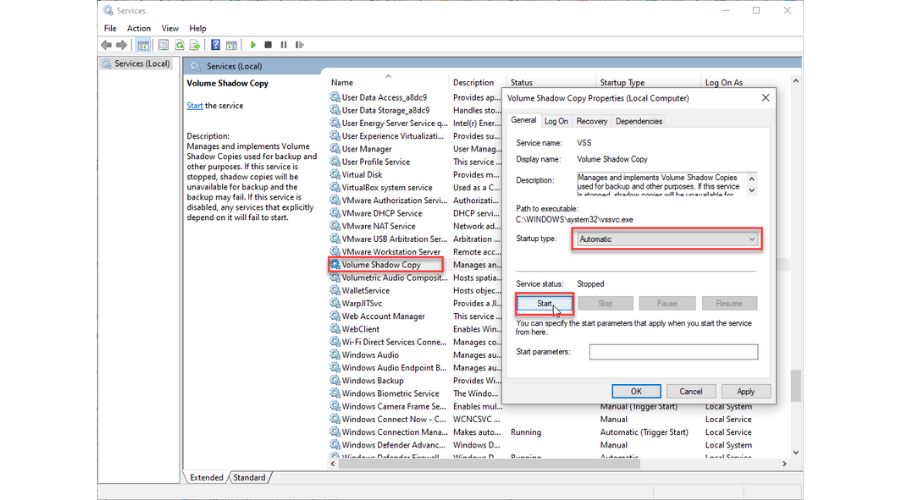 "VSS was denied access to the root of volume" - Start VSS process