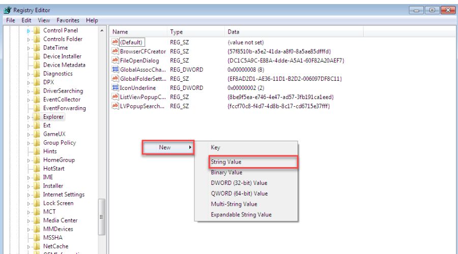 Windows 7 Registry New String Value