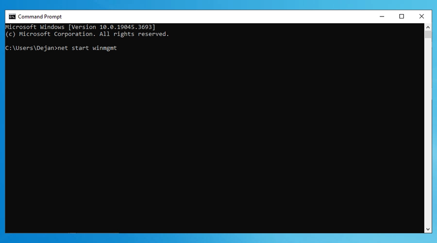 command prompt net start winmgmt