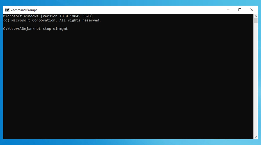 command prompt net stop winmgmt