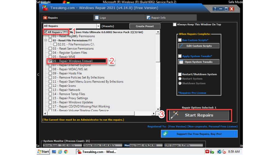 Tweaking Repair Windows Firewall