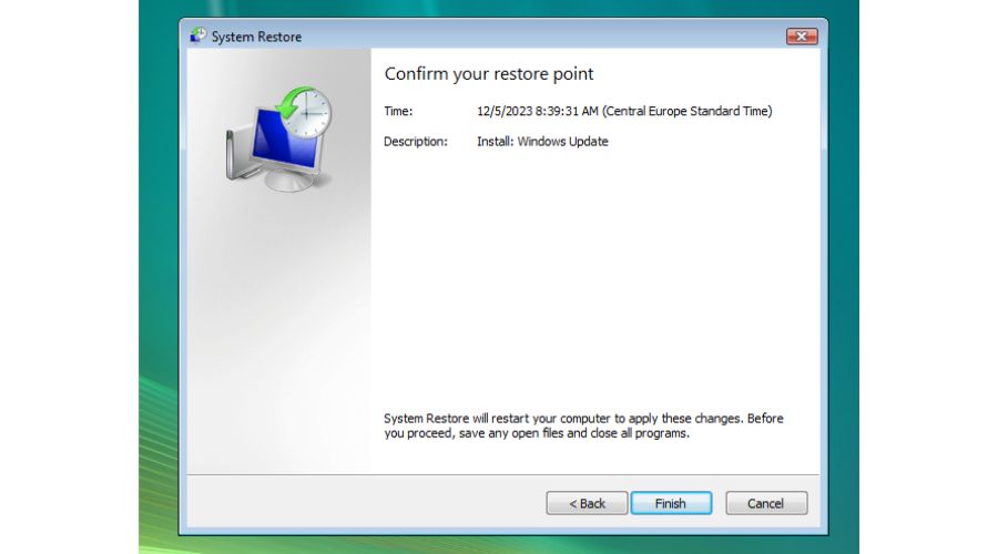 Vista confirm restore point