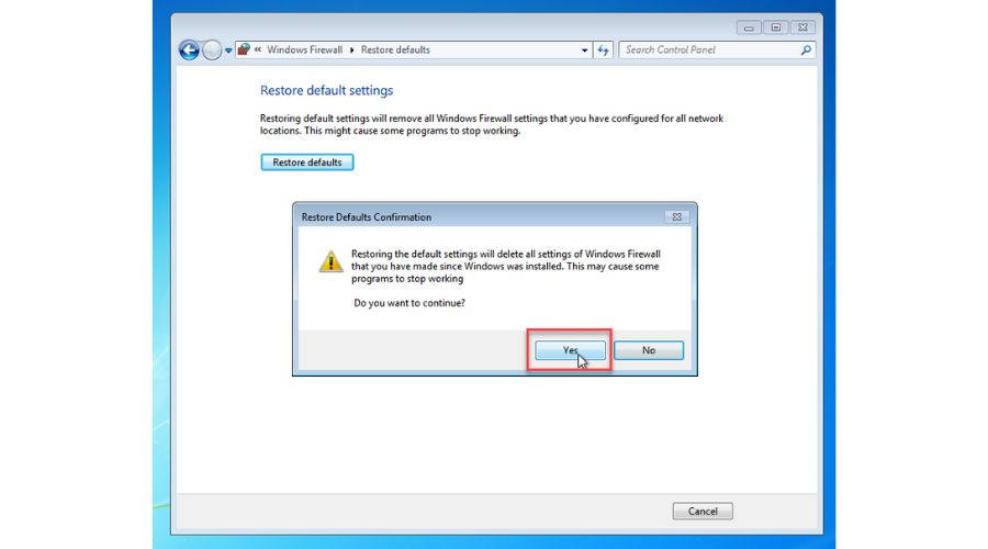 Windows 7 Firewall Restore Defaults Confirm