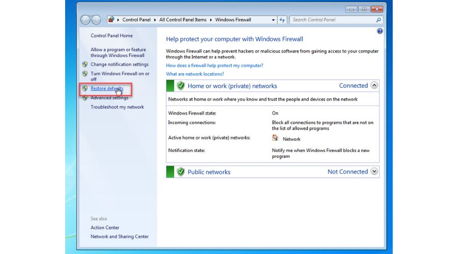 Windows 7 Firewall Restore Defaults