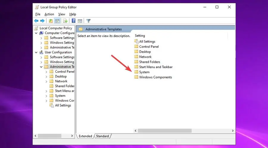 system local group policy editor